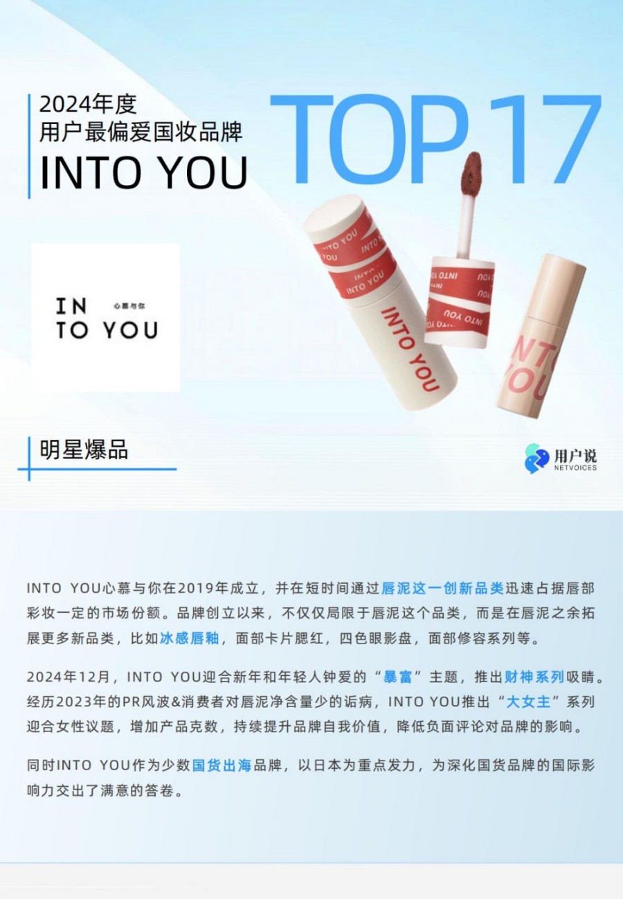 2024年度用户最偏爱国货美妆品牌榜单TOP100