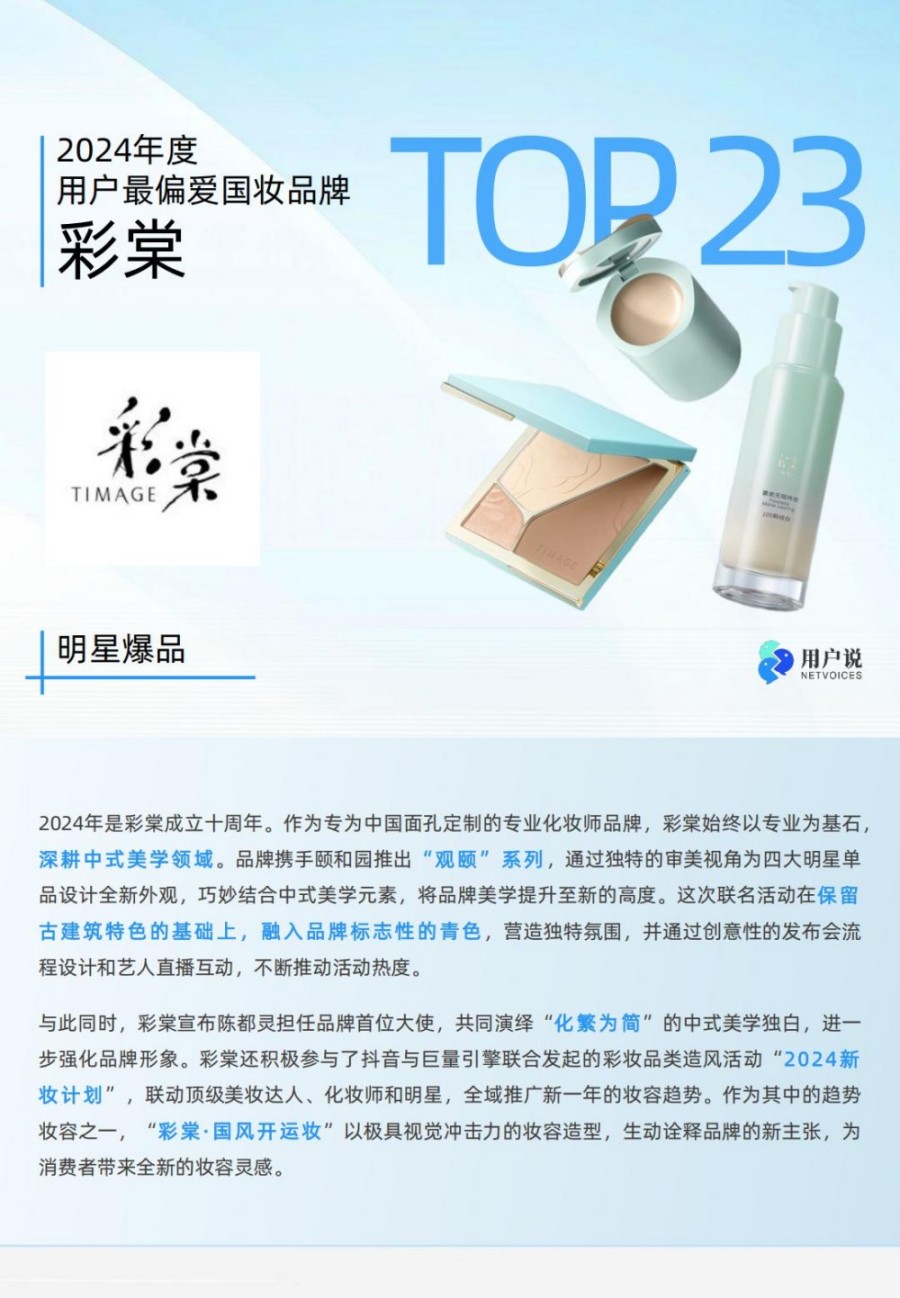 2024年度用户最偏爱国货美妆品牌榜单TOP100