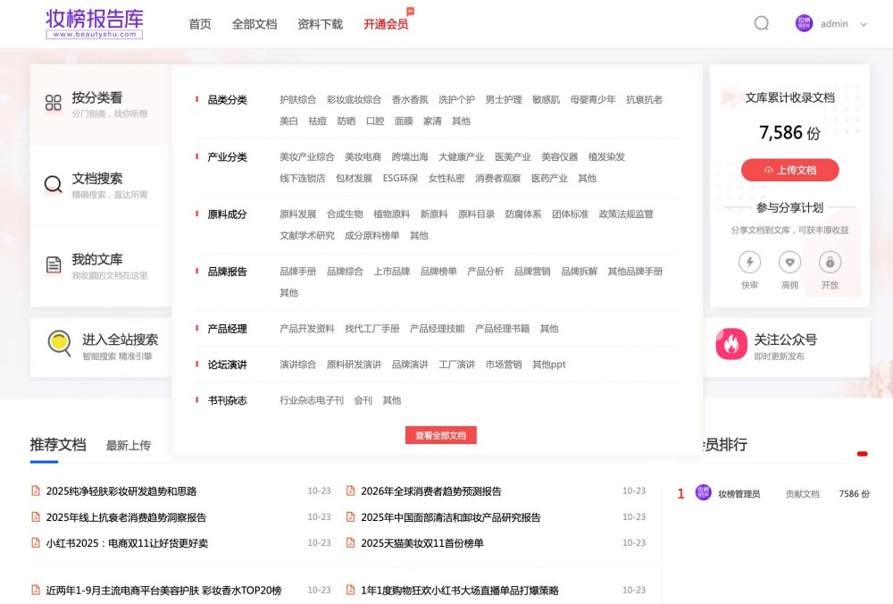 妆榜报告库：美妆行业的全品类报告聚合平台