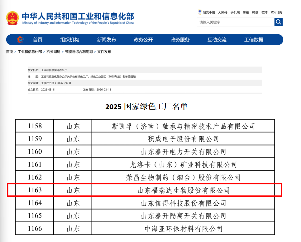 福瑞达成功入选国家级绿色工厂