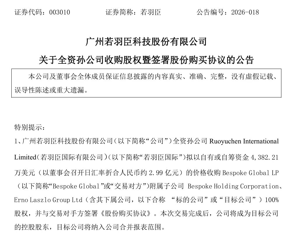 斥资近 3 亿！若羽臣拿下百年高端护肤品牌奥伦纳素